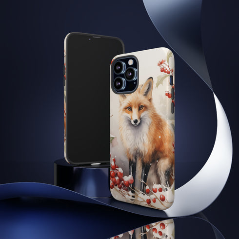 Christmas Fox in a Wreath of Red Berries - Impact Resistant Phone Case